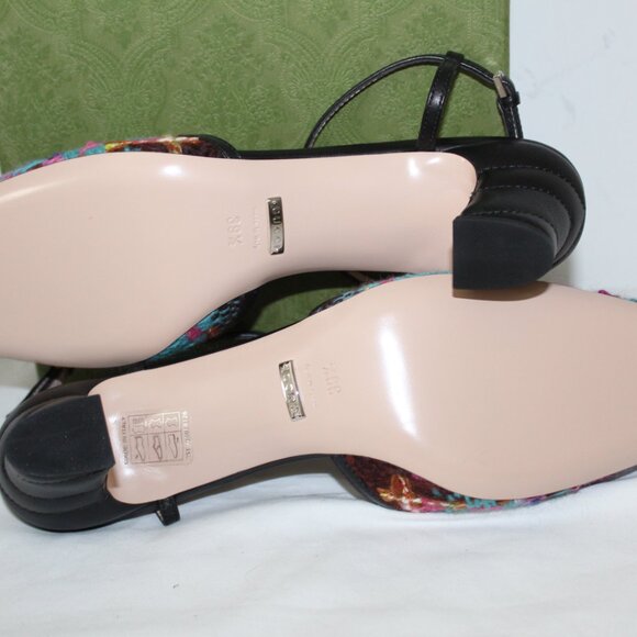 NWB Gucci GG Spicy Check GG Ankle Strap Heeled Pumps Charlotte 39.5 724851 - Picture 6 of 8